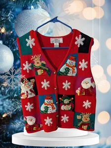 Lisa International schwarze Schneemann Pullover Weste, Petite Größe PL rot - Bild 1 von 6