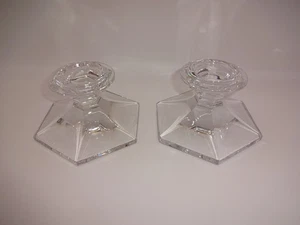 Pair 2 Vintage Val St Saint Lambert Crystal Hexagon Candle Holders Set Belgium - Picture 1 of 9