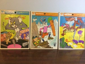 3 Vtg Cardboard Frame-Tray Puzzles 1979 Bugs Bunny Roadrunner & Tom and Jerry - Picture 1 of 5