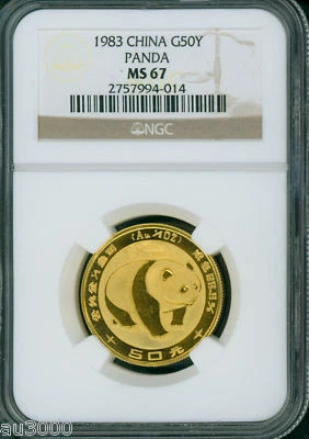 1983 GOLD PANDA 50Y 50-YUAN NGC MS67 MS-67 CHINA 1/2 Oz. !!!!!! - Image 1 of 2
