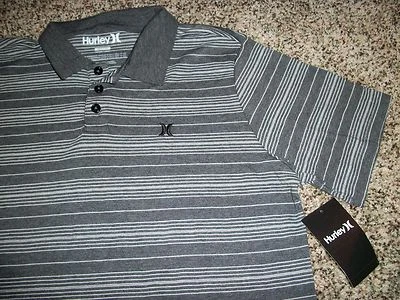 HURLEY Nuevo Con Etiquetas Para Hombres Polo Gris Blanco Rayas Gris Cuello MEDIANO GRANDE  Foto 1 de 2