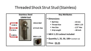 M8 Threaded Shock Strut (Stainless) - Picture 1 of 6