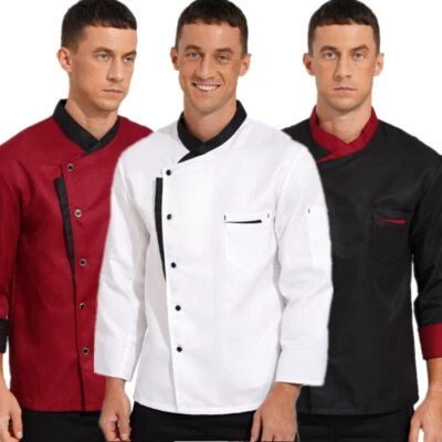Unisex Mens Chef Jacket Long Sleeve Coat Restaurant Kitchen Cooking Tops Uniform - Image 1 of 4