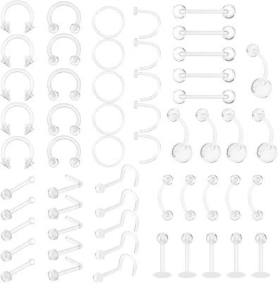 55 Stück Klare Piercing Retainer Set 16G 20G Acryl Nasenring Bauchring Septum Pi - Bild 1 von 4