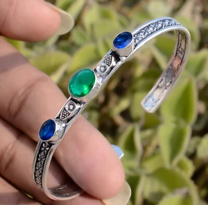 Chrome Diopside, Tanzanite Handmade 925 Sterling Silver Jewelry Mans Cuff Bangle - Picture 1 of 8