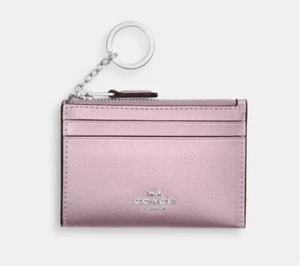 NWT COACH Mini Skinny ID Case Cardholder Keychain Wallet Pink Metallic Leather - Picture 1 of 5