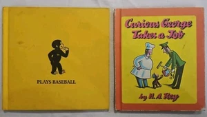 Vintage Curious George Books-Takes A Job & Plays Baseball 1986 Houghton Mifflin - Imagen 1 de 6