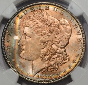 1886P MORGAN $/WUNDERSCHÖNE NATÜRLICHE VOLL GETÖNTE VORDERSEITE MIT REGENBOGEN/NGC MS63 ZERTIFIZIERT - Bild 1 von 4