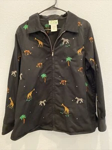 Quaker Factory Jacket M Black Embroidery Jungle Animal Print Cruise - Picture 1 of 5