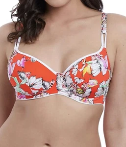 Freya Wild Flower AS5881 Underwired Non-Padded Plunge Bikini Top Flame 32D - Picture 1 of 4