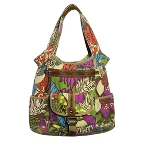 Colorful Fossil Canvas & Leather Multicolor Floral Print Shoulder Bag With Pocke - Picture 1 of 5