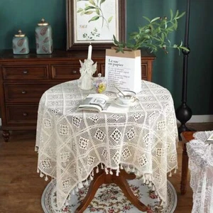 Vintage Cotton Crochet Lace Tablecloth Dining Table Cover Wedding Party Decor - Picture 1 of 56