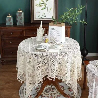 Vintage Cotton Crochet Lace Tablecloth Dining Table Cover Wedding Party Decor - Image 1 of 4