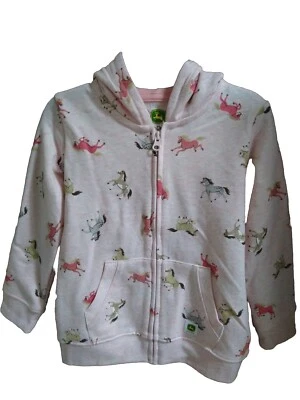 NUEVO John Deere Niñas Rosa Caballos Galopantes Cremallera Sudadera con Capucha 4T Foto 1 de 3