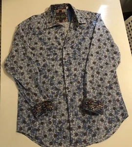 Robert Graham Med Embroidered Paisley Sport Shirt Blue & White - Picture 1 of 13