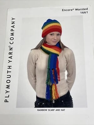 Plymouth Yarn Co Rainbow Scarf & Hat Knitting Pattern 1661 - Image 1 of 4