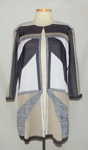 Cárdigan Topper Chaqueta Misook Marfil/Negro/Tostado/Gris Tejido en Bloques de Color 1 Gancho L NUEVO - Imagen 1 de 5