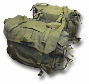 Grade 1, Used Olive Green Motorcycle Panniers Heavy Duty Canvas Ex-Army Surplus