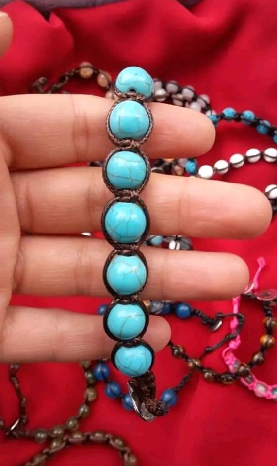 Bracciale Modello Tamashii In Turchese, Regolabile, Filo Cerato Ultra Resistente - Immagine 1 di 2