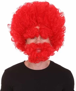 Men's Afro Wig With Eyebrow Full Mustache And Beard Set Red HM-1320A - Picture 1 of 9