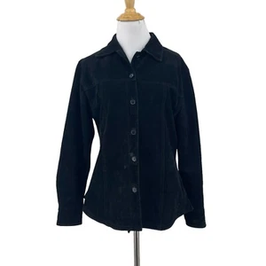 Ami Jacket Womens S Small Black Leather Long Sleeve Satin Lined Button Collar - Picture 1 of 9