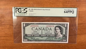 Canada 1954 $1 Devils' face Bc-29b UNC 64 PPQ - Picture 1 of 2