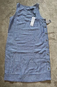 For Cynthia Womens Dress Blue White Striped Linen Sleeveless Size Small NWT - Picture 1 of 11
