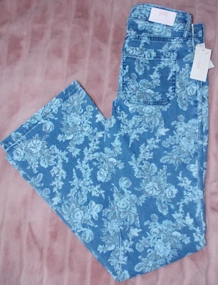 NUEVO CON ETIQUETAS NUEVO Pantalones de mezclilla acampanados Gap × LoveShackFancy tiro alto florales años 70 niñas 14 mujeres 26 Foto 1 de 4