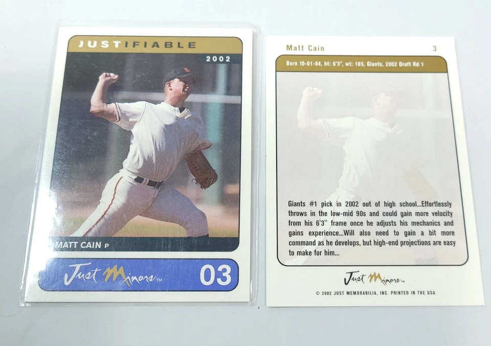 2002 Just Minors Justifiable Matt Cain #3 - Image 1 of 1