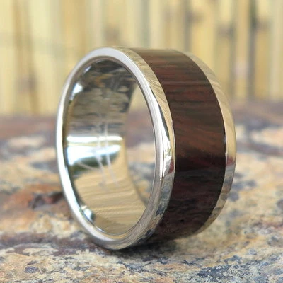 Alianza de anillo de boda de titanio de madera de cocobolo de Hawaii para joyería 10 mm # TRC-1001-10  Foto 1 de 4