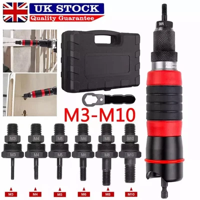 Professional Electric Drill Rivet Rivnut Nut Gun Adapter Insert Tool Kit M3-M10 - Image 1 of 4