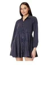 Free People Langarm Kragen Kleid in Dried Inidgo Overdye - Blau Größe XS - Bild 1 von 23