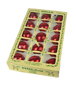 Vintage Holly Glass Red Christmas Ornaments 15 in Box 1-3/4” - Picture 1 of 6
