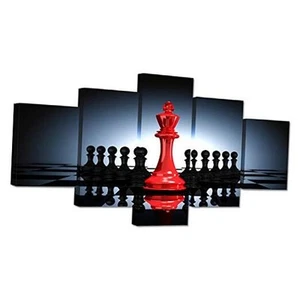  Large 5 Pieces Modern Black And Red King And Knight Chess Pictures Print  - Picture 1 of 7