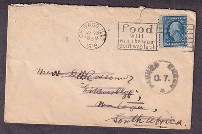 1918 WWI censor cover Chicago food slogan cancel to Montagu South Africa - Image 1 of 2