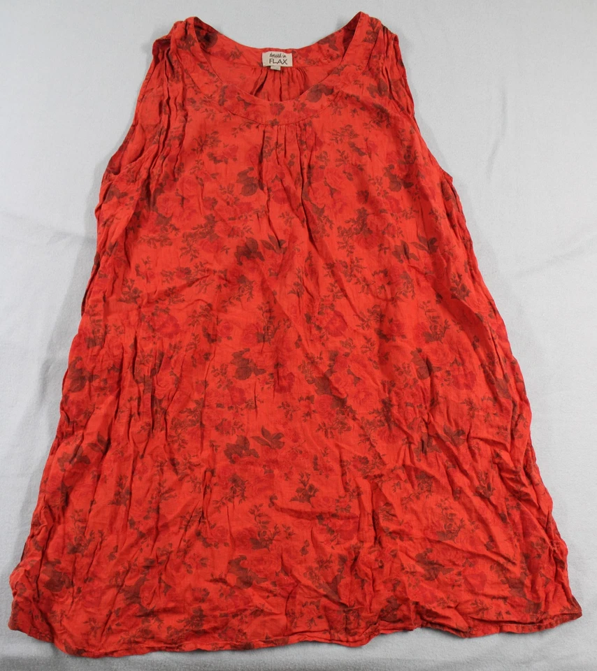 Vestido sin mangas de lino para mujer 1G rojo floral sin mangas lino bolsillos boho Foto 1 de 4