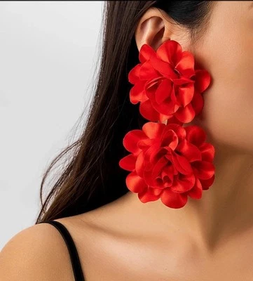 ✨NEW✨ Elegant Red Floral flower statement Earrings Anthropologie  - Image 1 of 4