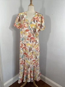 Pretty Garden Maxi Wrap Dress Womens L Floral Multi Ruffle Flowy Party Vacation - Picture 1 of 11