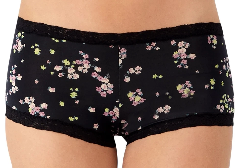 Maidenform One Fab Fit Microfiber S/5 Black Dot Pink Lace Trimmed Boyshort 40760