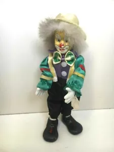 Vintage Clown Doll Figurine Hand Made 10" Porcelain Face Hand Feet multi-colors - Picture 1 of 12