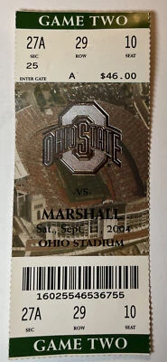 Ohio State vs Marshall Football Game Day Ticket Stub September 11, 2004 Game Two - Image 1 of 2