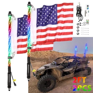 2X 2FT 360°Spiral LED Whip Light Antenna w/ Flag & Remote For Can-Am Dune Buggy - Bild 1 von 14