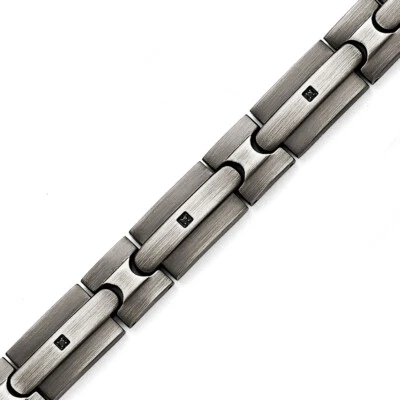 Долото из нержавеющей стали матовый w/черный CZ браслет 8,25" - Изображение 1 из 2