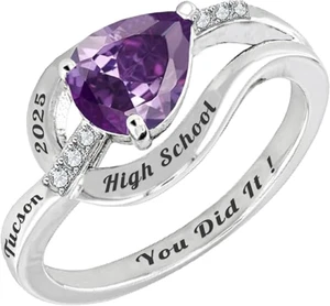 Class Of 2025 High School Class Ring For Women Custom Pear Gemstone 925 Silver - Picture 1 of 2