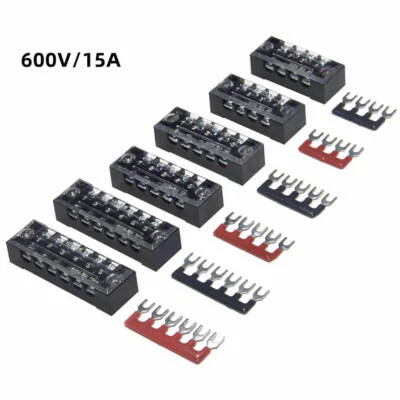 6 Sets Dual Row Fixed Terminal Block and Jumper -  4/5/6 Positions 600V 15Amp - Image 1 of 4