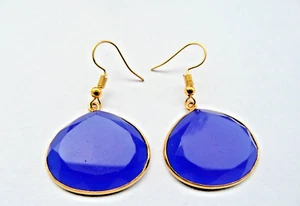 Orecchini a calcedonio blu naturale, orecchini a goccia in argento sterling 925 - Foto 1 di 8
