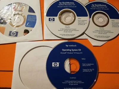 HP set 4xCD - HP Notebook per Windows XP Home Sp1 -  Vintage Collezionismo - Immagine 1 di 4