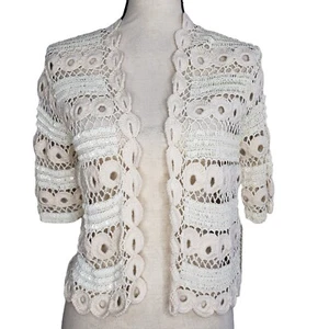 Chicos Open Front Cardigan Sweater Medium 1 Beige Knit Sequin Lovely Lucelle NWT - Picture 1 of 6