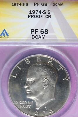 1974 S- ANACS PF68 DCAM IKE EINSEHOWER DOLLAR #B47265 - Image 1 of 2