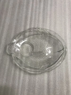 Clear Glass Fish Shaped Plates Dip Well Seafood Shrimp Cocktail Set of 6 Vintage - Image 1 of 4